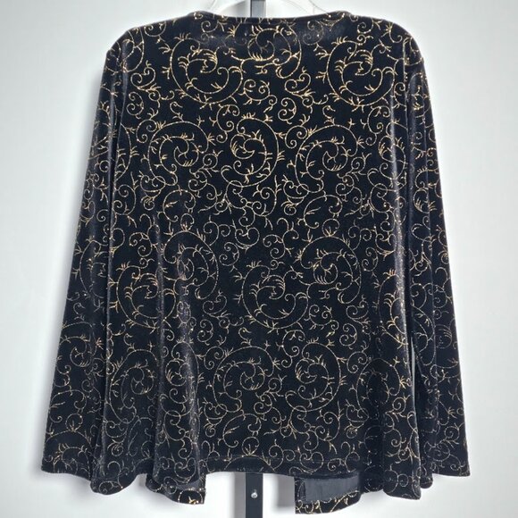 Notations Woman Plus Size 1X Top Black Velvet Gold Glitter Jacket Mock 2-Piece - Picture 7 of 7